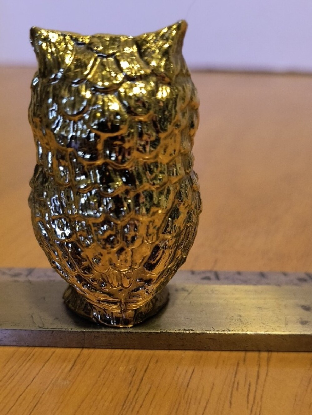 Solid Brass Small Decorative Gold Owl Figurine Ruler Paperweight - B1 - Picture 5 of 6